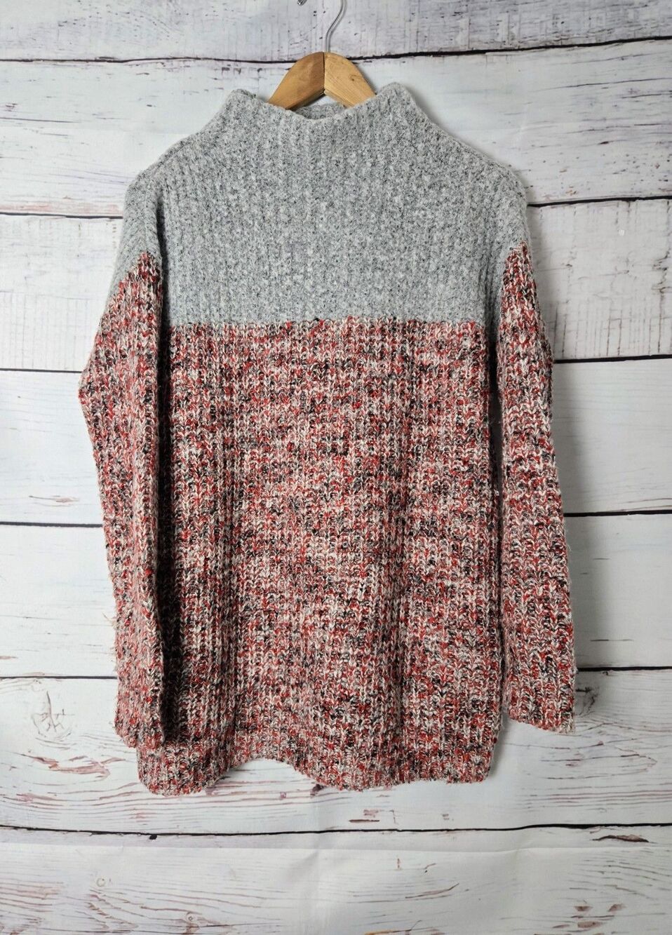 Topshop Womens Sweater Size 4 Colorblock Gray Red Mulicolor Mock Neck Knit Cozy